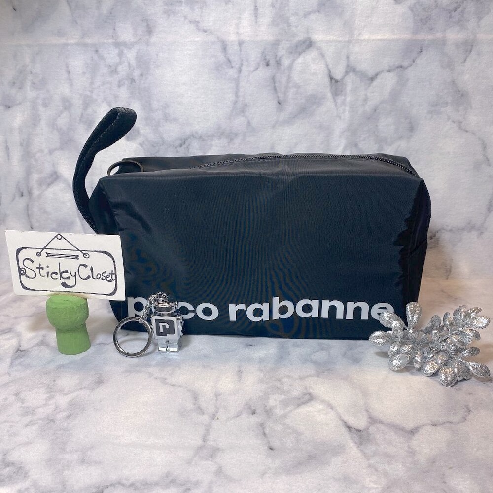 Paco Rabanne Phantom Travel Kit-Black Reversible Pouch&Key Chain Set-2pc-NEW